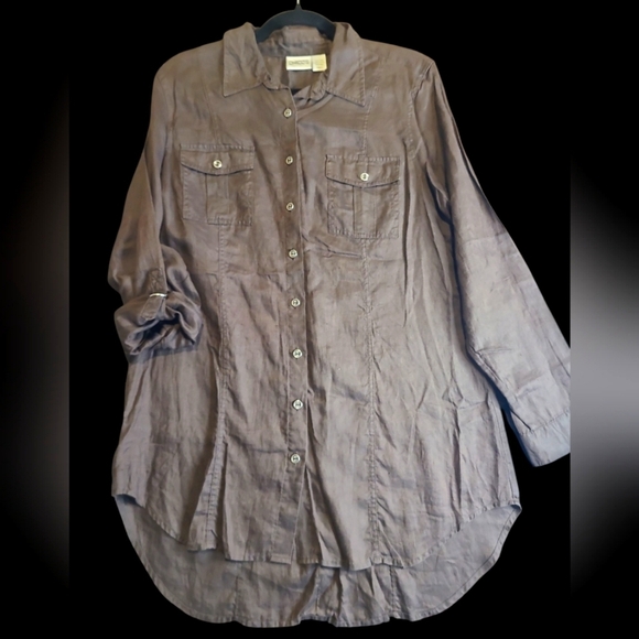 Chico's Tops - Chico's Rich Brown 100% Linen Button Down Shirt Size 2